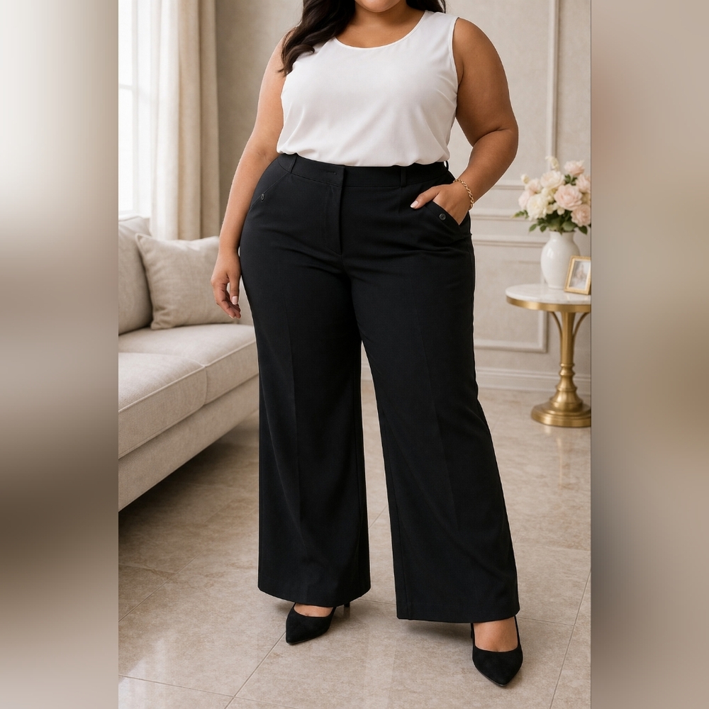 APT 9 Black Dress Pants Women‎ Size 20 Stretch Business Casual Wide Leg Slacks